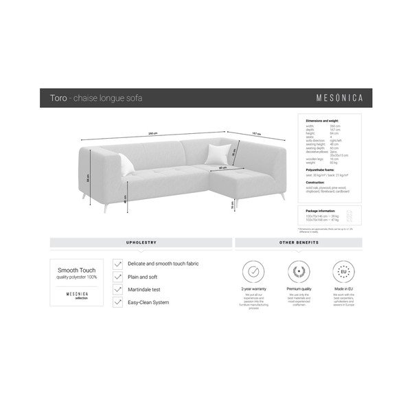 Šviesiai smėlio spalvos kampinė sofa MESONICA Toro, kairysis kampas-image-4