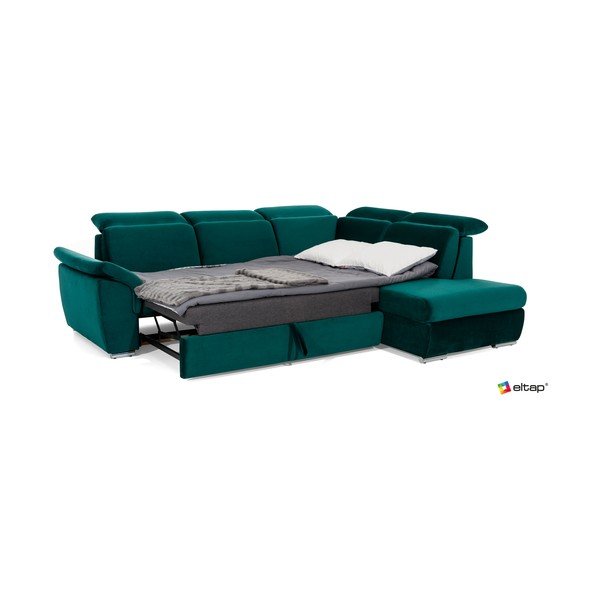 Žalios spalvos iš velveto sulankstoma/su sandėliavimo vieta kampinė sofa (su kairiuoju kampu/„L“ formos) Loreto – ELTAP-image-2