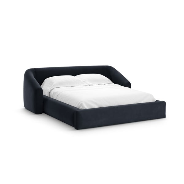 Tamsiai mėlynos spalvos dvigulė lova audiniu dengta su sandėliavimo vieta su lovos grotelėmis 200x200 cm Campi – Cosmopolitan Design