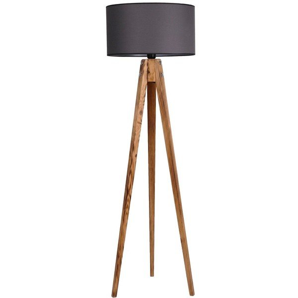 Juodos spalvos/natūralios spalvos pastatomas šviestuvas (aukštis 153 cm) su tekstiliniu gaubtu Tripod – Opviq lights