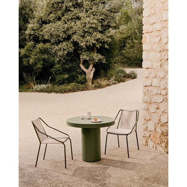 Tamsiai žalios spalvos/smėlio spalvos metalinė sodo kėdė Zivia – Kave Home-image-2