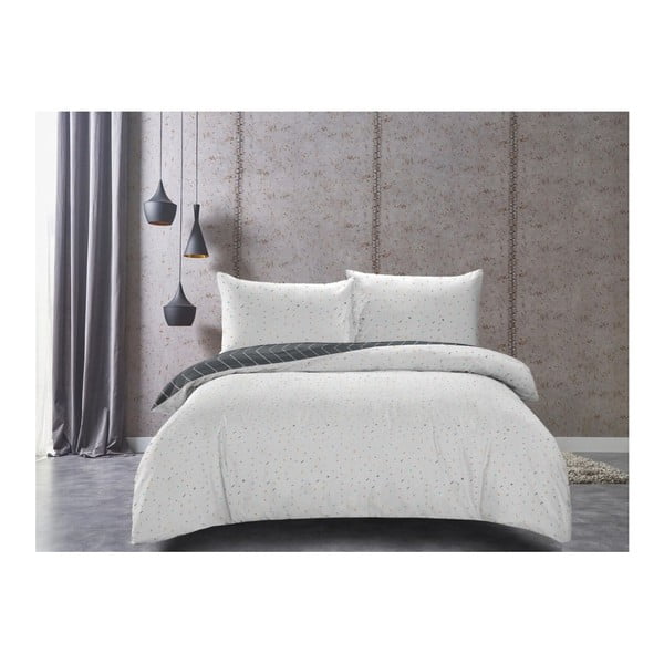 "DecoKing Panelės" pilka ir balta dvipusė medvilninio satino patalynė, 155 x 200 cm-image-1