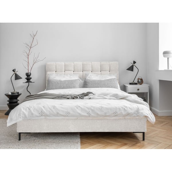 Dvigulė lova kreminės spalvos audiniu dengta su lovos grotelėmis 140x200 cm Eve – Miuform-image-1