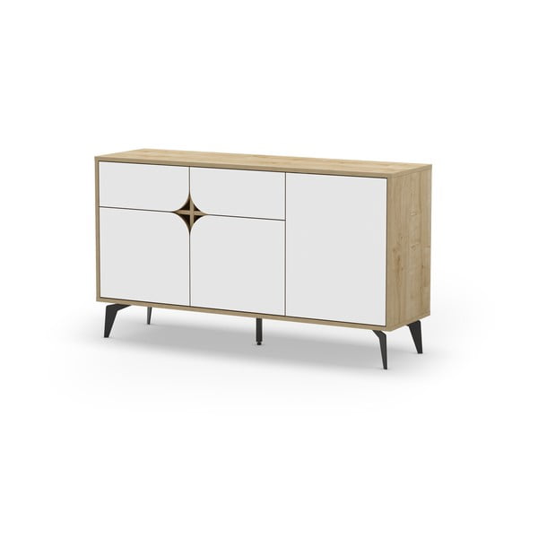 Žema šoninė spintelė baltos spalvos/natūralios spalvos iš ąžuolo 140x79 cm Nola – Marckeric-image-3