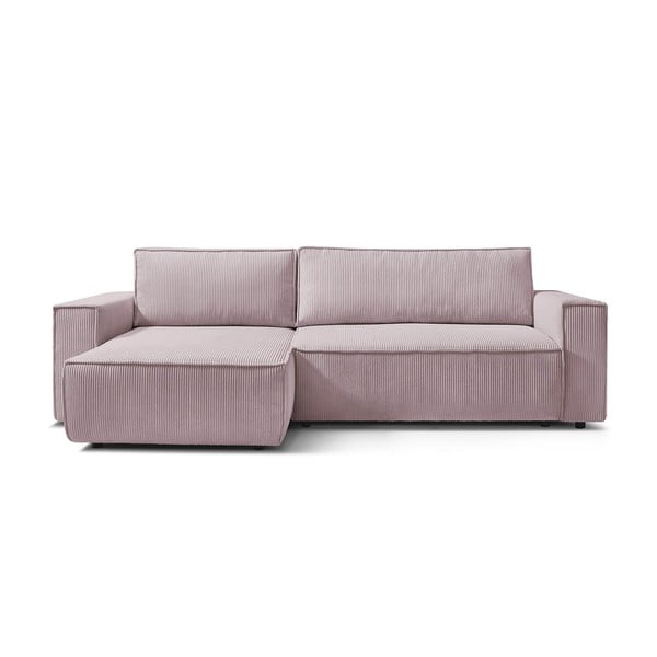 Sulankstoma kampinė sofa šviesiai rožinės spalvos iš kordinio velveto (kintama) Nihad – Bobochic Paris
