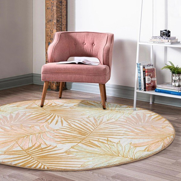 Skalbiamas/robotiniams dulkių siurbliams apvalios formos kilimas geltonos spalvos ø 80 cm Comfort – Mila Home-image-3