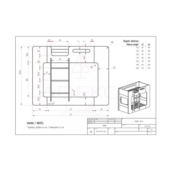 Dviaukštė lova vaikams 70x160 cm Simba - Adeko-image-3