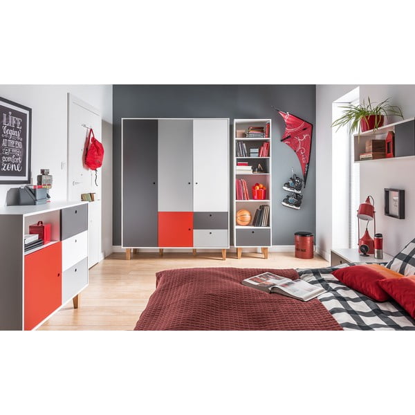 Balta ir pilka komoda su raudonomis detalėmis "Vox Concept-image-1