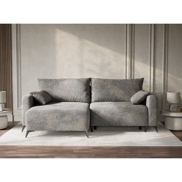 Pilkos spalvos sulankstoma/su sandėliavimo vieta kampinė sofa iš šenilinio audinio (su kairiuoju kampu/su gultu) Leon – Maison de Rêve-image-1