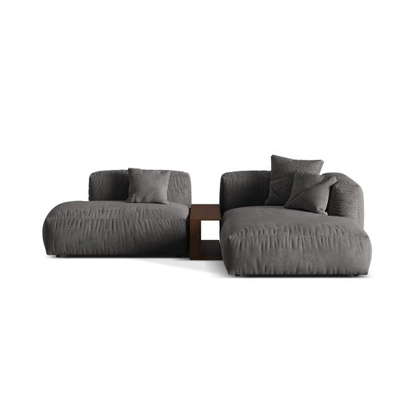 Pilkos spalvos iš velveto modulinė kampinė sofa (su dešiniuoju kampu/su gultu) Martina – Micadoni
