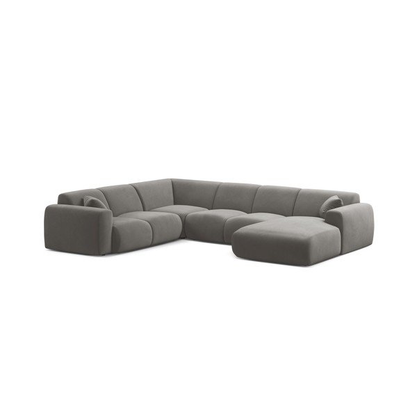 Pilkos spalvos kampinė sofa iš velveto („U“ formos) Molino – Micadoni 