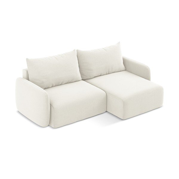 Kreminės spalvos sulankstoma/su sandėliavimo vieta kampinė sofa iš velveto (su dešiniuoju kampu/su gultu) Kalena – Makamii-image-3