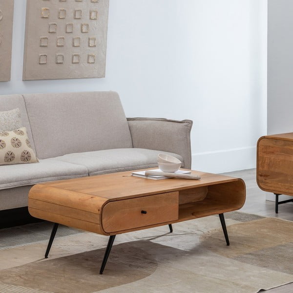 Natūralios spalvos kedro masyvo kavos staliukas 60x120 cm Mahón – Ixia-image-1