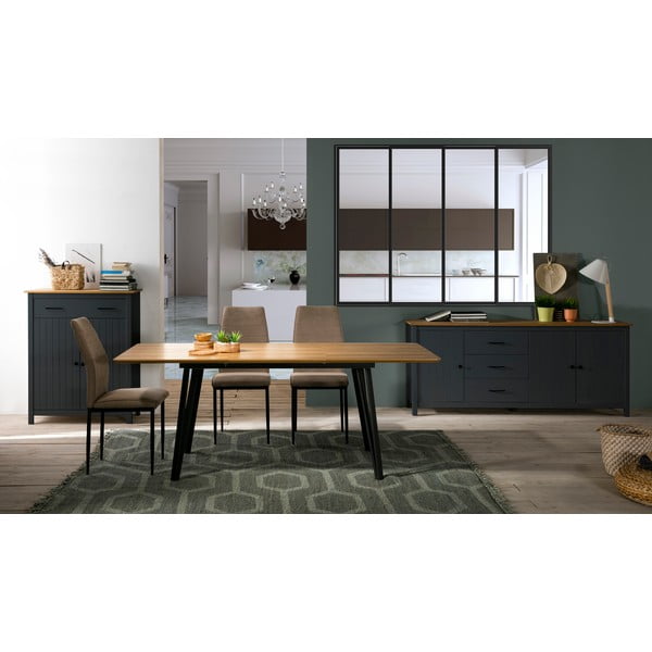 Iš pušies masyvo aukšta šoninė spintelė tamsiai mėlynos spalvos 90x110 cm Miranda – Marckeric-image-1