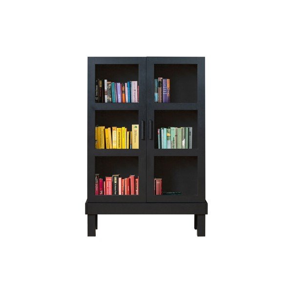 Juodos spalvos iš pušies masyvo vitrina 107x160x39 cm Bonk – WOOOD-image-3