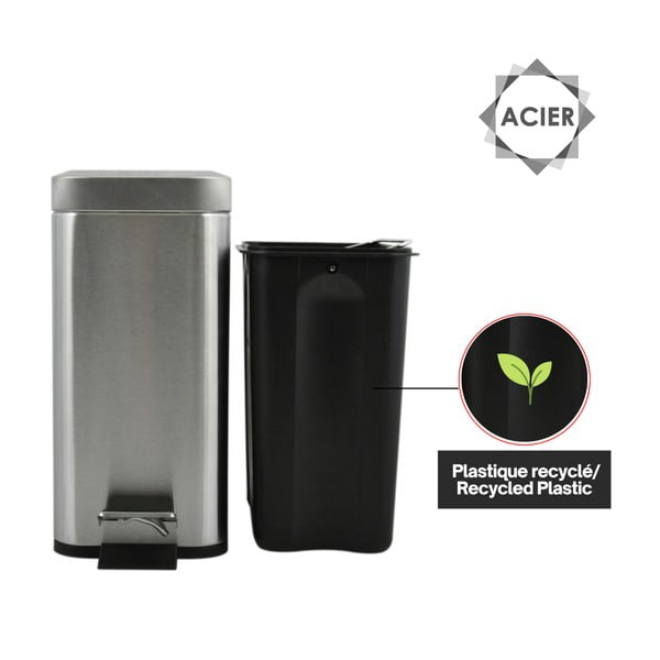 Matinės sidabrinės spalvos iš plieno šiukšliadėžė su pedalu 5 l   Erik – Spirella-image-4