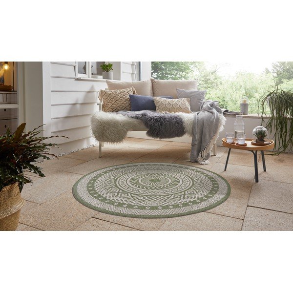Žalios ir smėlio spalvos lauko kilimas Ragami Round, ø 120 cm-image-4