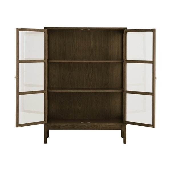 Tamsiai rudos spalvos vitrina iš ąžuolo 90x126x40 cm Zamora – House Nordic-image-4
