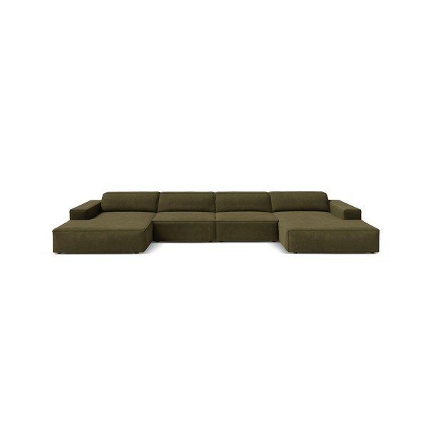 Khaki spalvos modulinė kampinė sofa iš velveto („U“ formos) Jodie – Micadoni -image-2