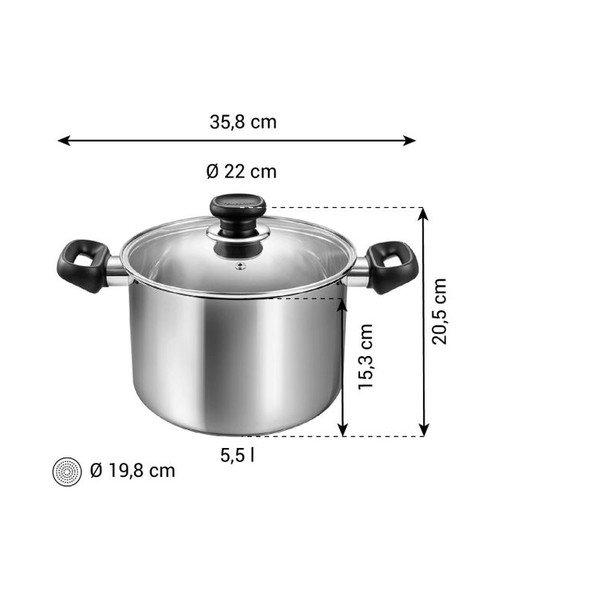 Puodas iš nerūdijančio plieno su dangčiu tinka indukcinei viryklei 5,5 l Brava – Tescoma-image-3