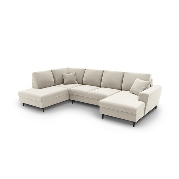 Smėlio spalvos iš velveto sulankstoma/su sandėliavimo vieta kampinė sofa (su kairiuoju kampu/„U“ formos) Kyoto – Cosmopolitan Design-image-2