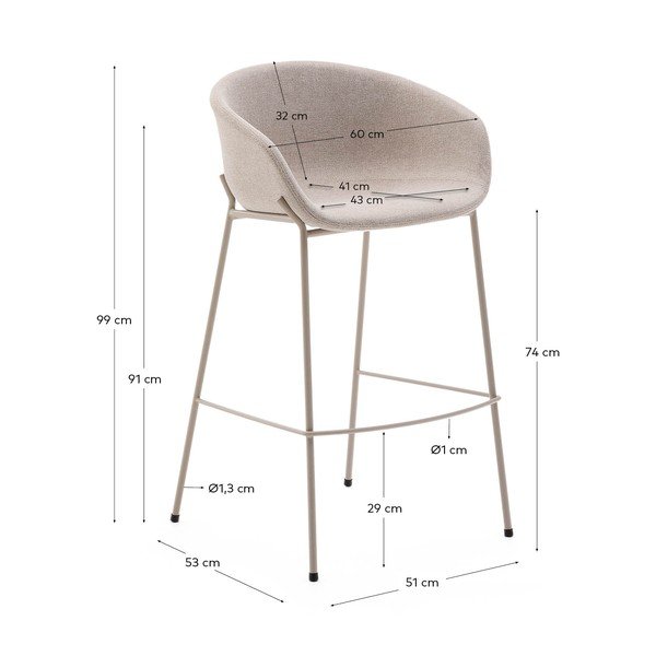 Smėlio spalvos baro taburetė (sėdynės aukštis 75 cm) Yvette – Kave Home-image-3