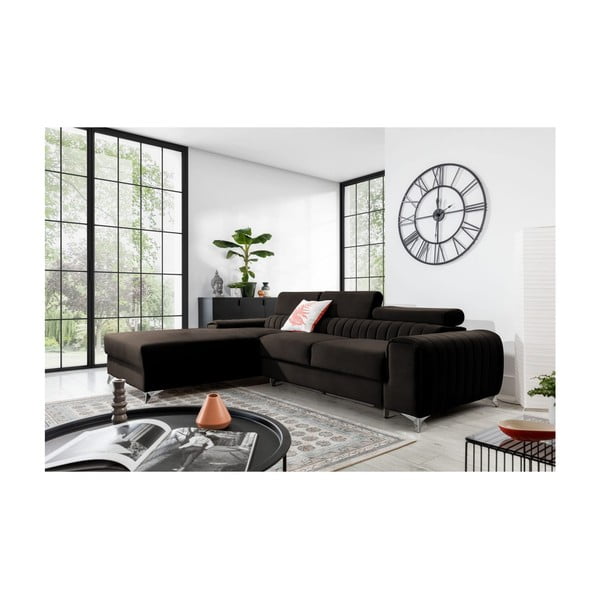 Tamsiai rudos spalvos iš velveto sulankstoma/su sandėliavimo vieta kampinė sofa (su kairiuoju kampu/su gultu) Grayson – ELTAP-image-1