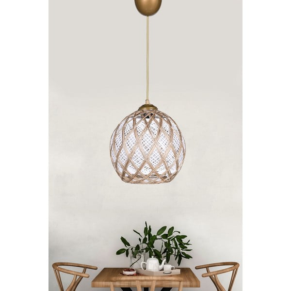 Kabantis šviestuvas baltos spalvos/smėlio spalvos ø 22 cm su tekstiliniu gaubtu – Opviq lights-image-1
