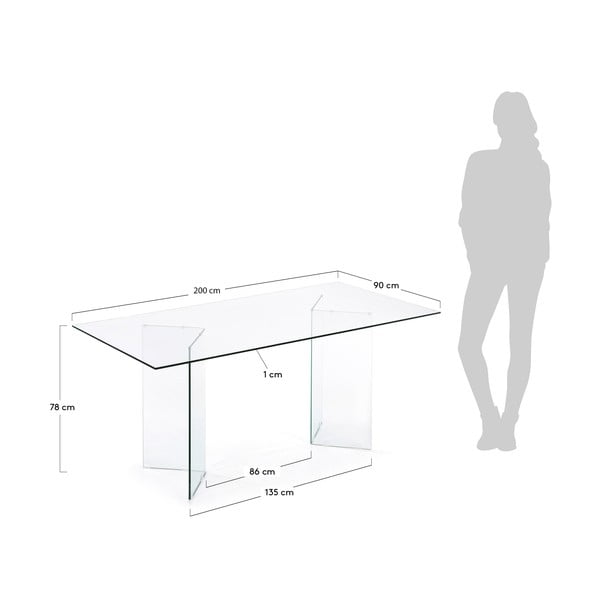 Valgomojo stalas su stikliniu stalviršiu 90x200 cm Burano – Kave Home-image-4