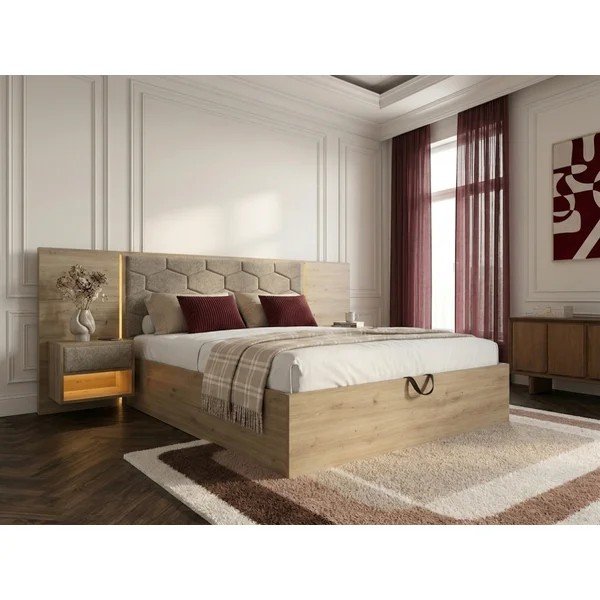 Taupe spalvos dvigulė lova audiniu dengta/iš medžio drožlių plokštės su sandėliavimo vieta su lovos grotelėmis 160x200 cm Palmeraie – Bobochic Paris-image-2