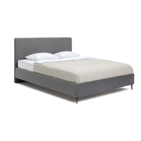 Pilkos spalvos dvigulė lova audiniu dengta su grotelėmis 180x200 cm Noira Slim – Bonami Selection