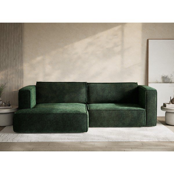 Tamsiai žalios spalvos sulankstoma/su sandėliavimo vieta kampinė sofa iš šenilinio audinio (su kairiuoju kampu/su gultu) Velto – Maison de Rêve-image-1