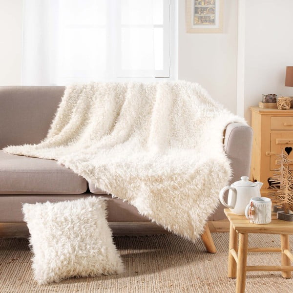 Balta iš dirbtinio kailio antklodė ir pledas 180x220 cm Mouton – douceur d'intérieur-image-2