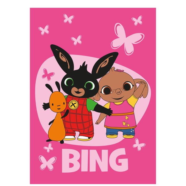 Rožinės spalvos fleece tipo vaikiškas pledas 100x150 cm Bing Bunny "Butterflies" – Jerry Fabrics