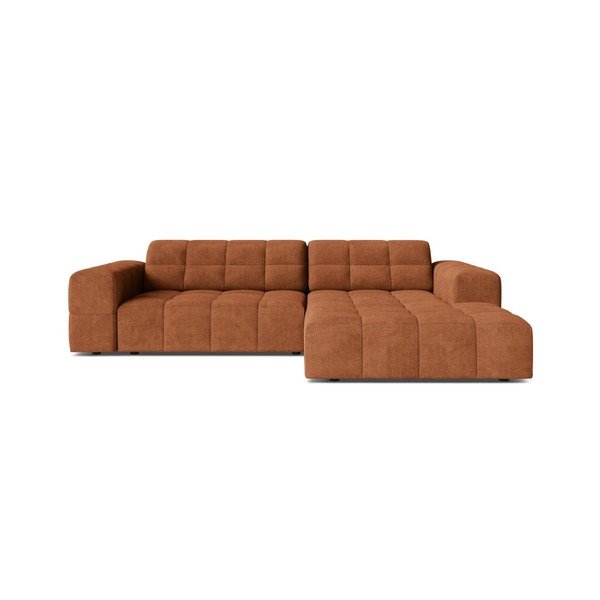 Terakotos spalvos kampinė sofa iš šenilinio audinio (su dešiniuoju kampu/su gultu) Chicago – Cosmopolitan Design