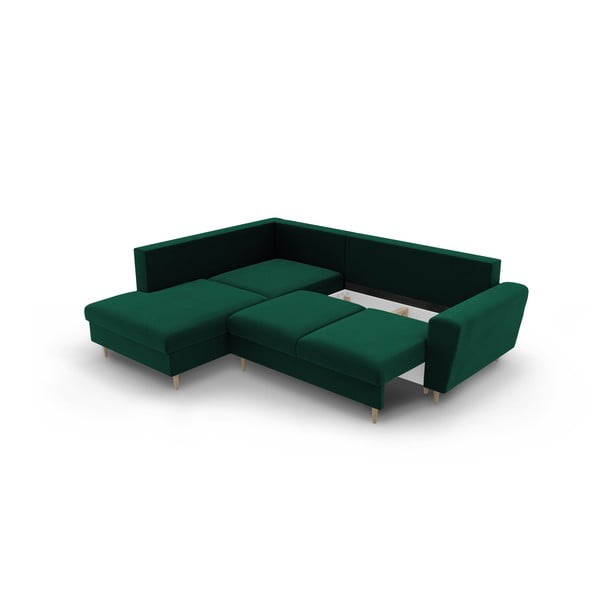 Žalios spalvos iš velveto sulankstoma/su sandėliavimo vieta kampinė sofa (su kairiuoju kampu/„L“ formos) Kyoto – Cosmopolitan Design-image-3