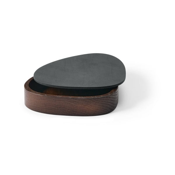 Antracito spalvos/rudos spalvos iš medžio/iš eko odos daiktadėžė su dangčiu/dekoratyvinė 14x12,5x3,5 cm Curve Nupo – LIND DNA-image-1
