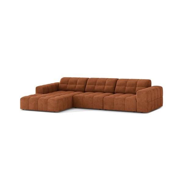 Terakotos spalvos kampinė sofa iš šenilinio audinio (su kairiuoju kampu/su gultu) Chicago – Cosmopolitan Design-image-1