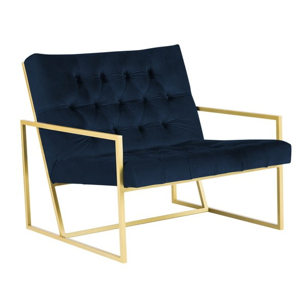 Tamsiai mėlynas fotelis su aukso spalvos dizainu Mazzini Sofos Bono