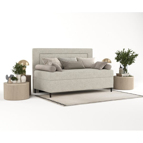 Viengulė lova pilkos spalvos/smėlio spalvos audiniu dengta 100x200 cm Alba – Maison de Rêve-image-2