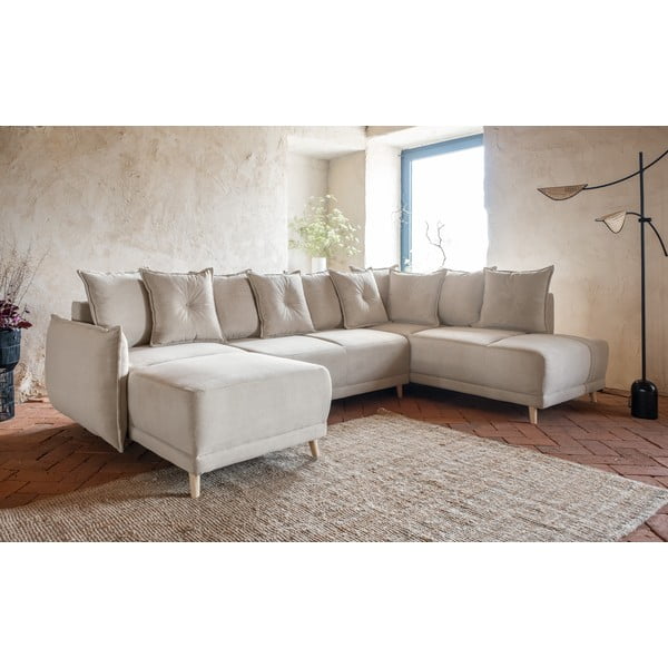Sulankstoma kampinė sofa iš kordinio velveto smėlio spalvos (su dešiniuoju kampu/„U“ formos) Lazy Lukka – Miuform-image-3