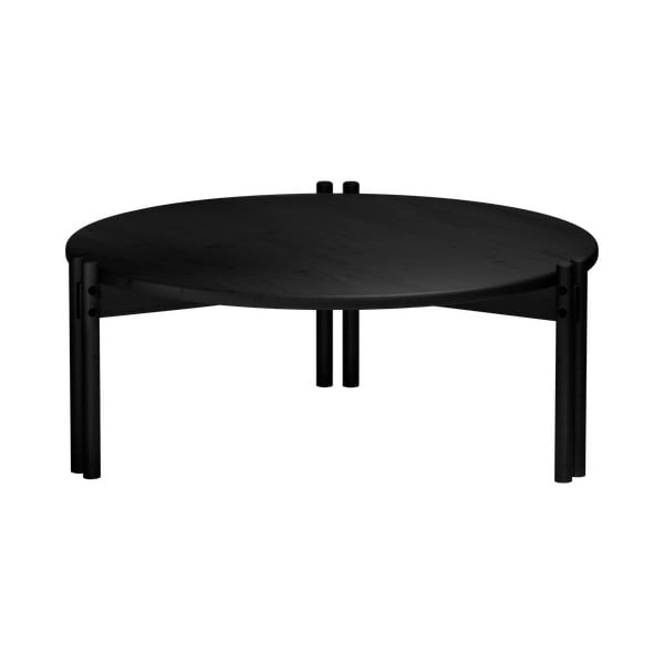 Apvalios formos kavos staliukas iš pušies masyvo juodos spalvos ø 80 cm Sticks – Karup Design