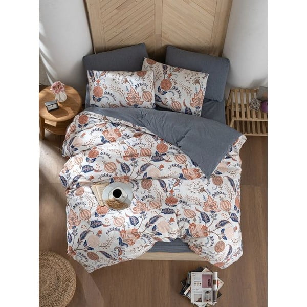 Dvigulė/itin ilga patalynė pilkos spalvos/smėlio spalvos su paklode/4 dalių 200x220 cm Floral – Mila Home