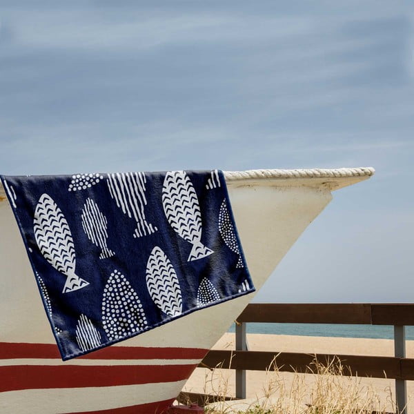 Tamsiai mėlynas paplūdimio rankšluostis 90x180 cm Fish - DecoKing-image-1