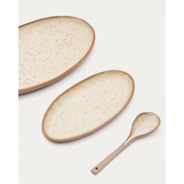 Smėlio spalvos skirta serviravimui iš keramikos lėkštės 3 vnt. Zunel – Kave Home-image-2