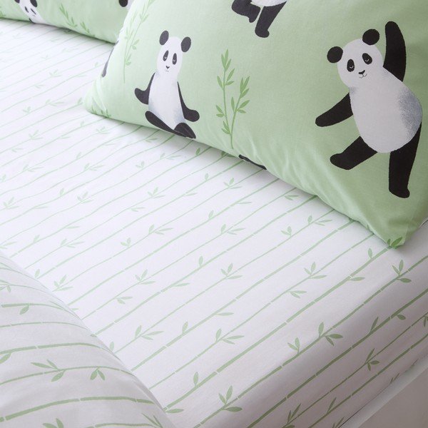 Baltos spalvos viengulė vaikų patalynė su guma 90x190 cm Panda Paws – Catherine Lansfield-image-1