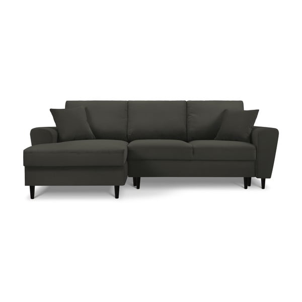 Juodos spalvos iš kordinio velveto sulankstoma/su sandėliavimo vieta kampinė sofa (su kairiuoju kampu/su gultu) Kyoto – Cosmopolitan Design
