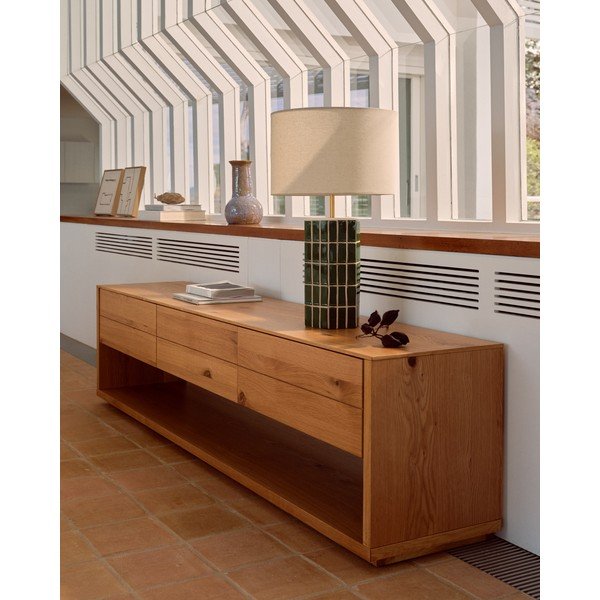 Žalios spalvos/kreminės spalvos stalinis šviestuvas (aukštis 61,5 cm) su tekstiliniu gaubtu Rue – Kave Home-image-2