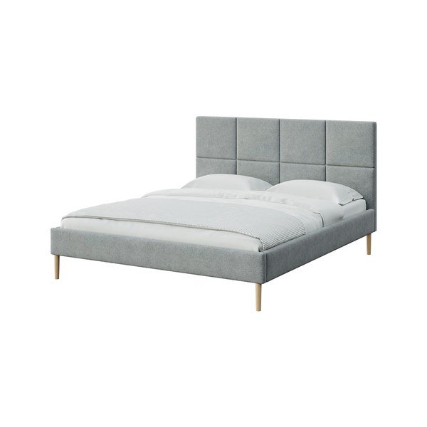 Pilkos spalvos dvigulė lova audiniu dengta su lovos grotelėmis 160x200 cm Alano – MESONICA