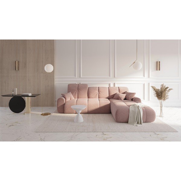 Rožinė kampinė sofa-lova Devichy Tous, dešinysis kampas-image-1